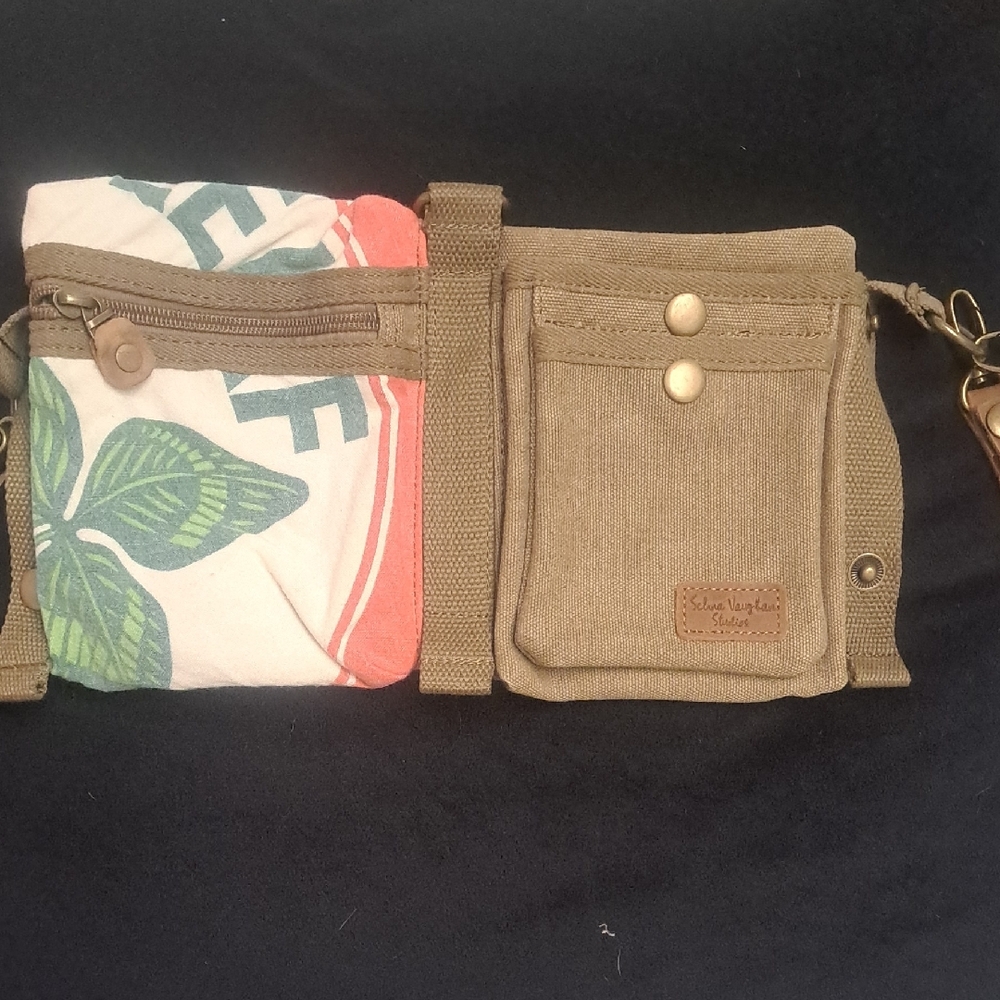 Khaki Canvas Belt Bag with Leaf Print